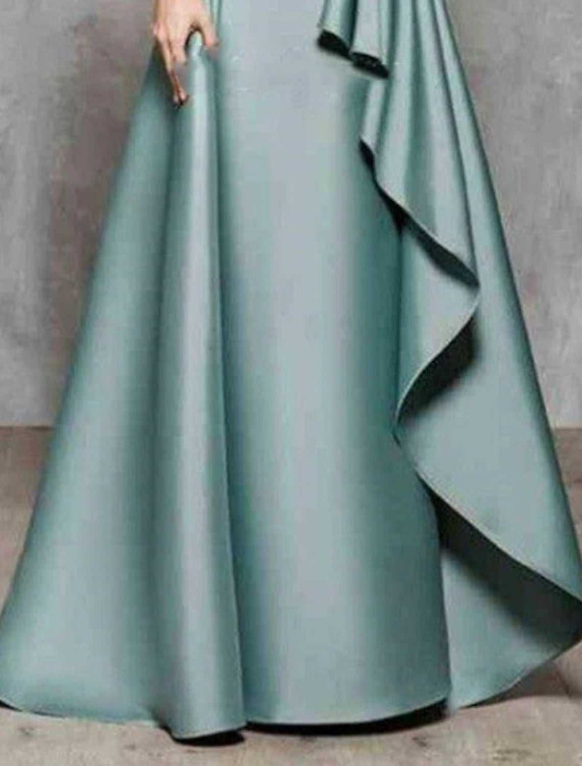 Vestido de Madre de la Novia de Corte A para Invitadas de Boda Elegante Cuello Joya Largo hasta el Suelo Encaje Satén Manga 3/4 No con Faja/Cinta Volantes Apliques